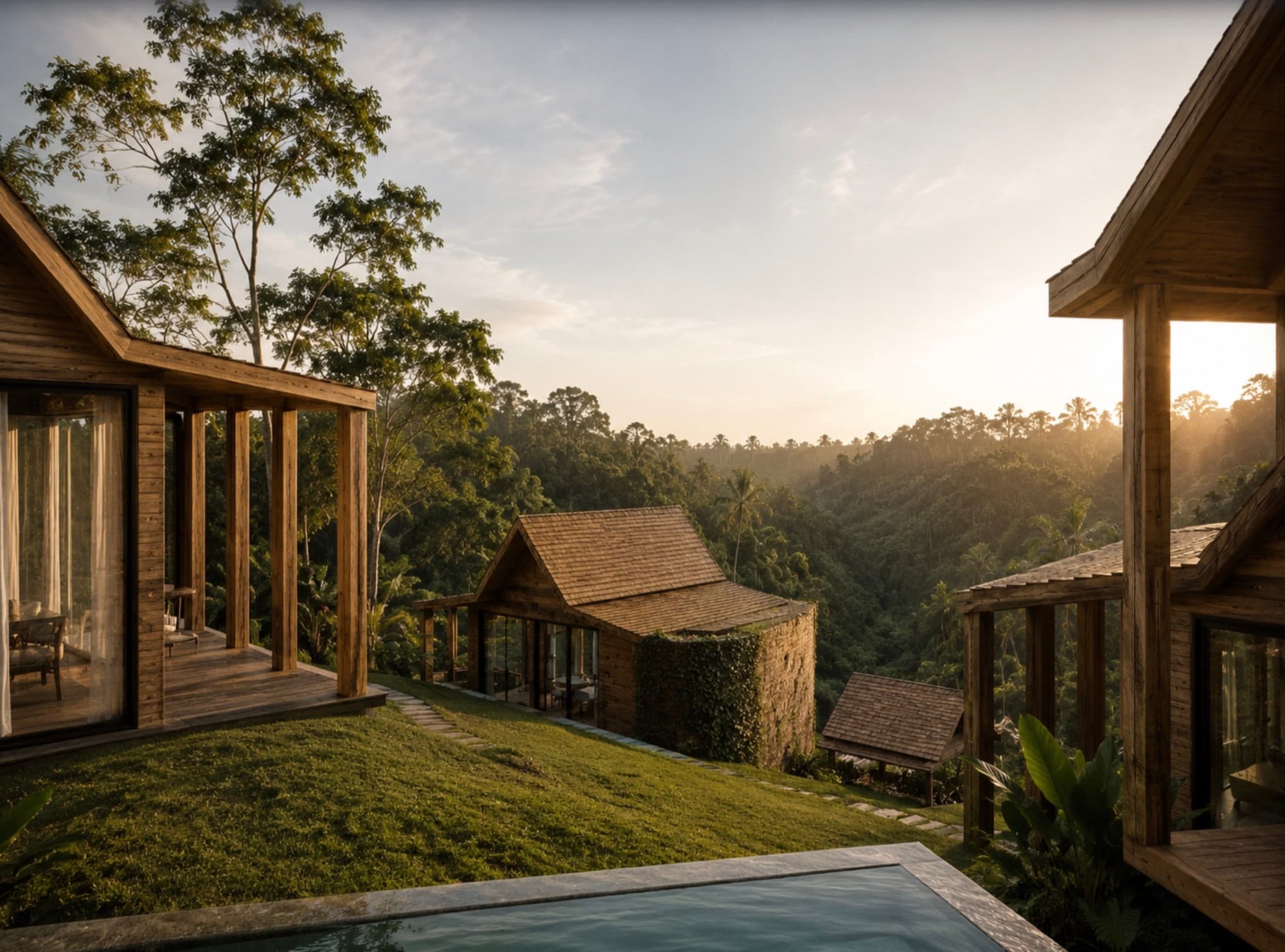 Maison Verde villas with a private infinity pool overlooking the jungle valley of Tegalalang, Ubud